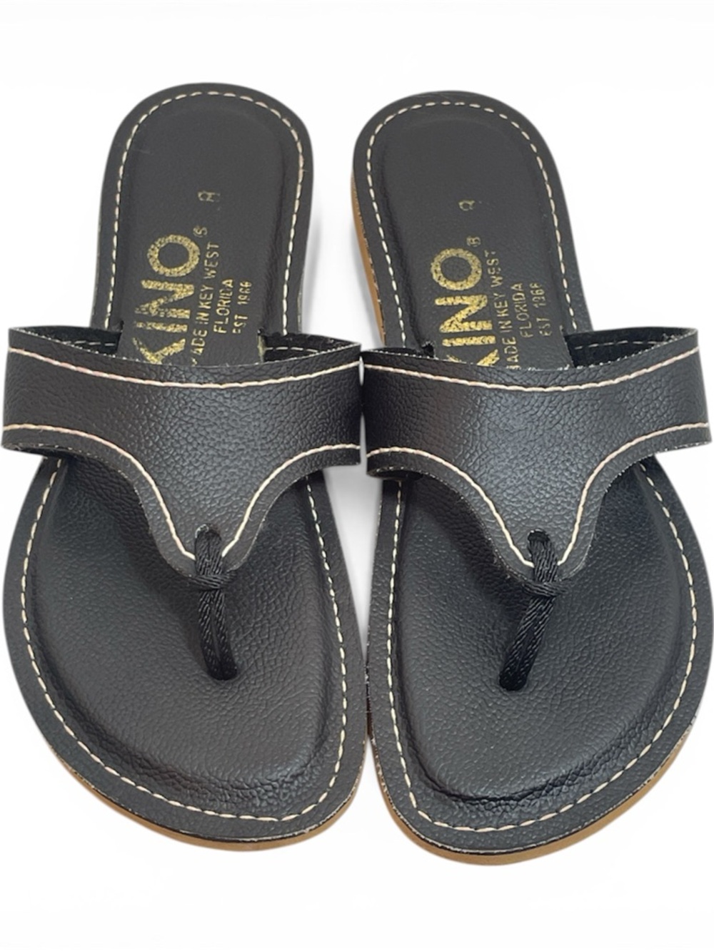 KINO Key West Classic Lily Black Leather Thong Flip Flop Womens Size 8